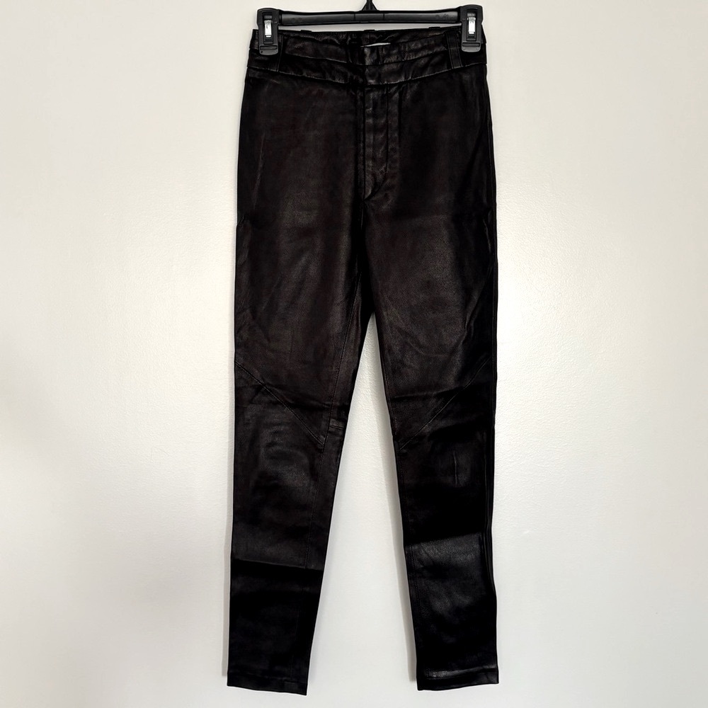 IRO Leather Straight Leg Black Leather Tab Close Front Size 34 (2)